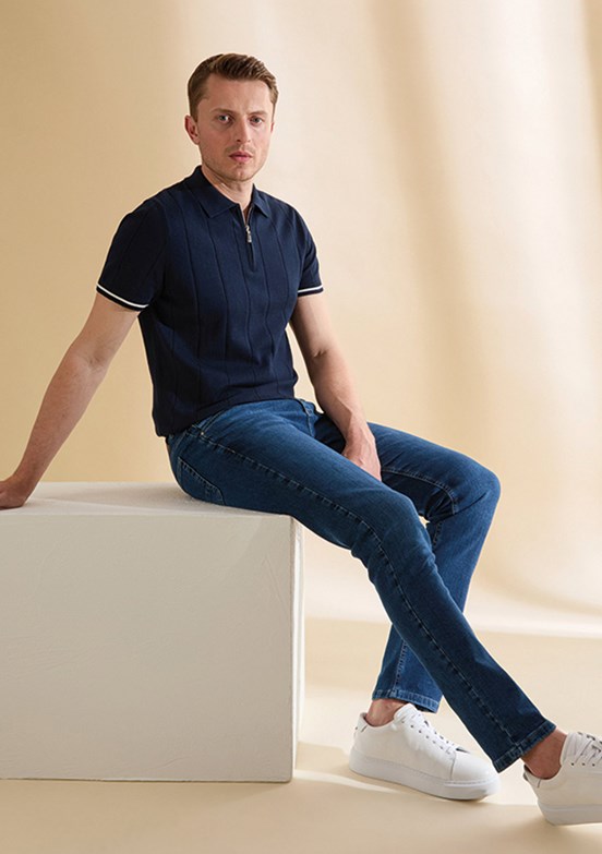 PİERRE CARDİN - Erkek Lacivert Slim Kazak