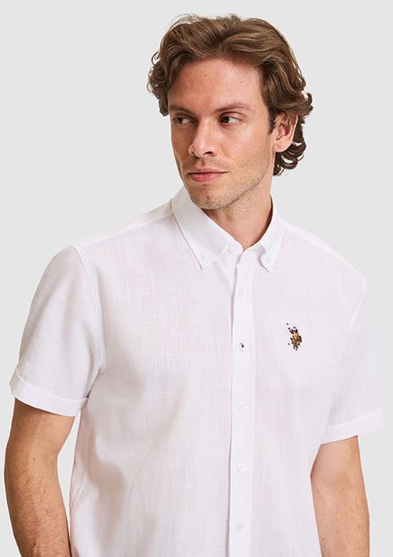 US POLO ASSN - Erkek Beyaz Kısa Kol Gömlek