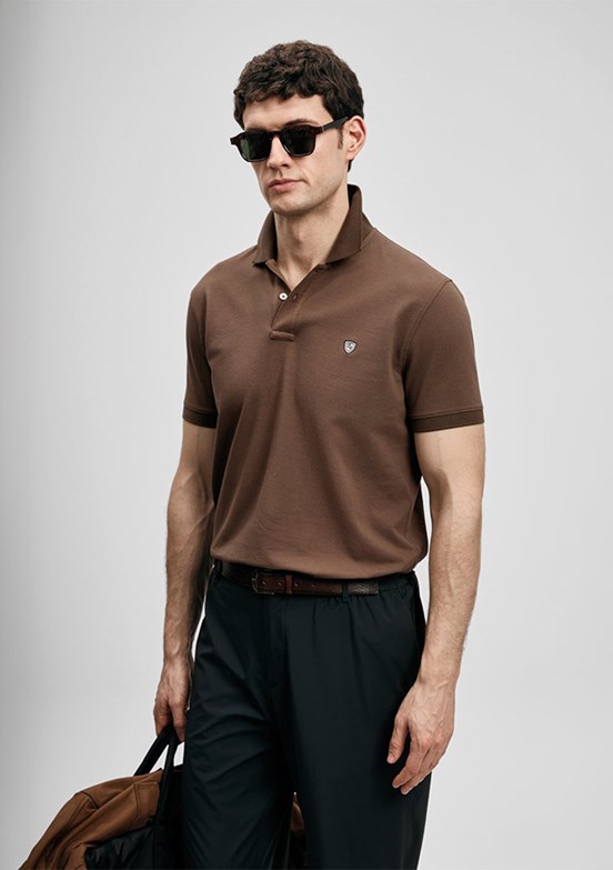 LUFİAN Laon - 111040230 Erkek Kahverengi Polo Yaka T-Shirt