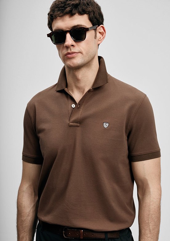 LUFİAN Laon - 111040230 Erkek Kahverengi Polo Yaka T-Shirt