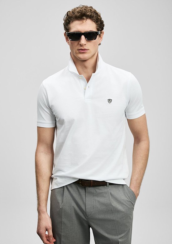 LUFİAN Laon - 111040230 Erkek Beyaz Polo Yaka T-Shirt