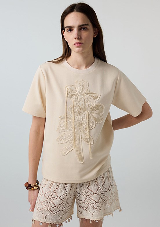 İPEKYOL - IS1260070113 Kadın Beyaz Desenli T-Shirt