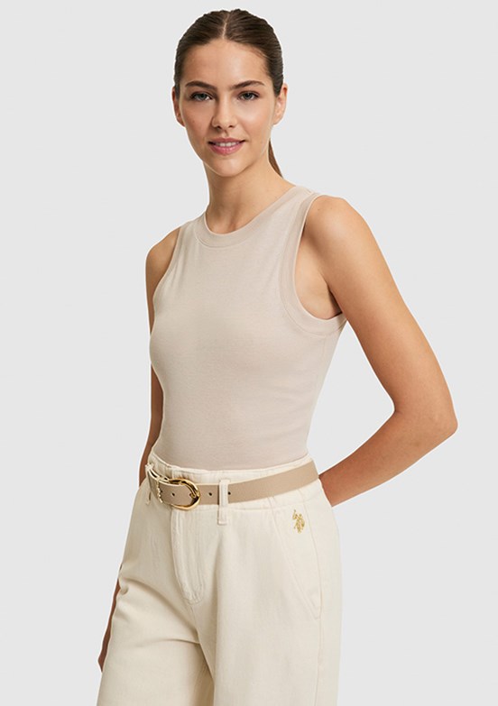 US POLO ASSN - Kadın Bej Basic T-Shirt