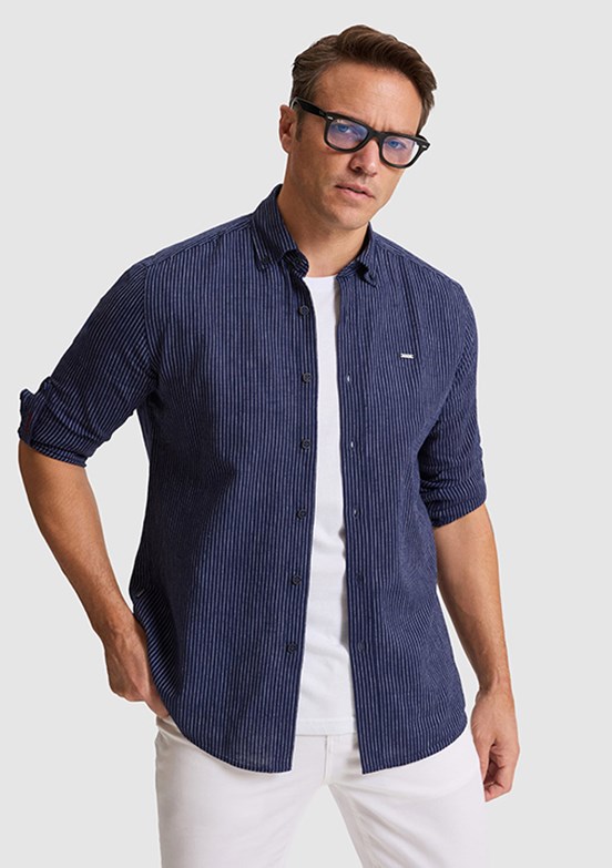 US POLO ASSN - Erkek Lacivert Uzun Kol Gömlek