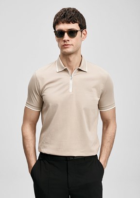 LUFİAN Chase - 111040236 Erkek Bej Polo Yaka T-Shirt