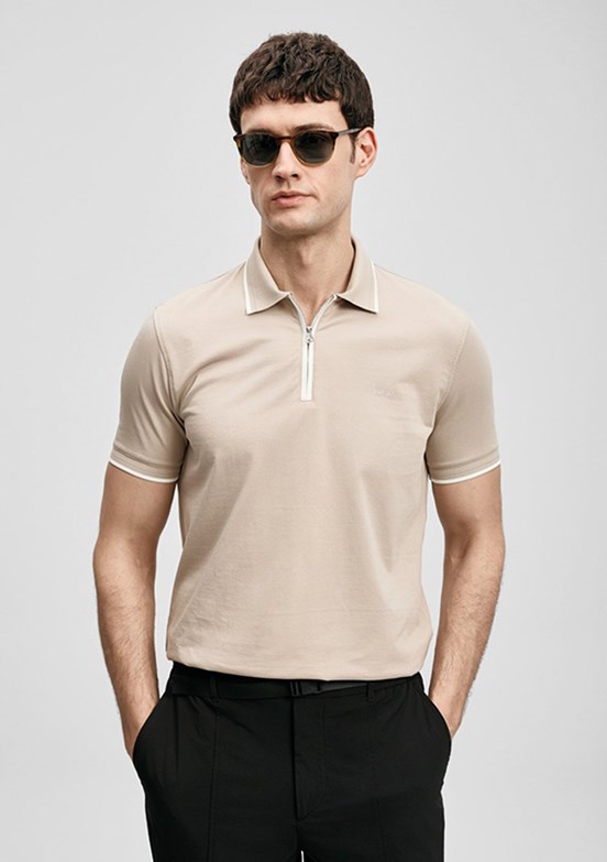 LUFİAN Chase - 111040236 Erkek Bej Polo Yaka T-Shirt