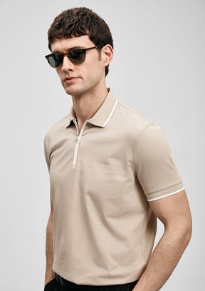 LUFİAN Chase - 111040236 Erkek Bej Polo Yaka T-Shirt