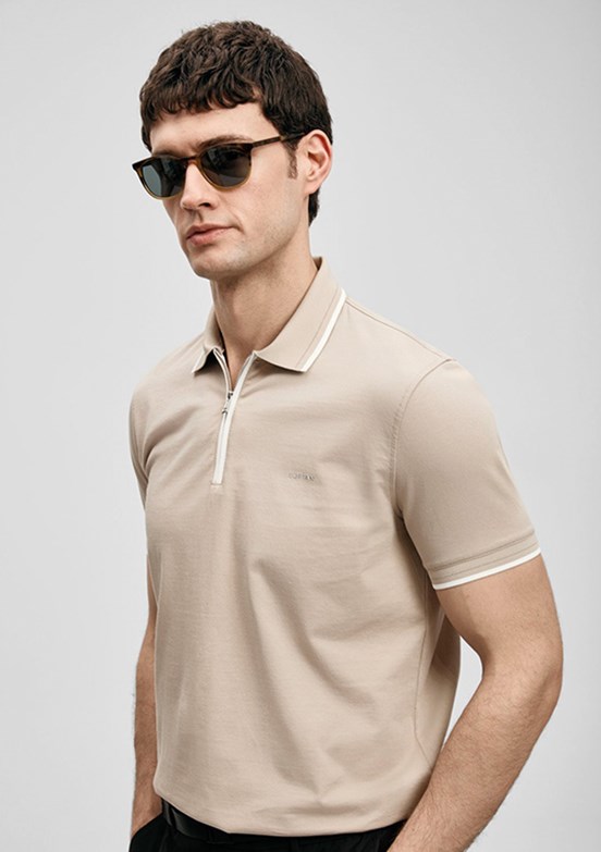 LUFİAN Chase - 111040236 Erkek Bej Polo Yaka T-Shirt