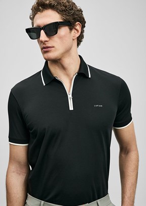 LUFİAN Chase - 111040236 Erkek Siyah Polo Yaka T-Shirt