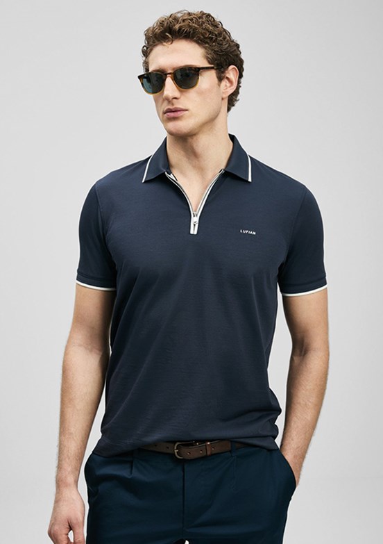 LUFİAN Chase - 111040236 Erkek Lacivert Polo Yaka T-Shirt