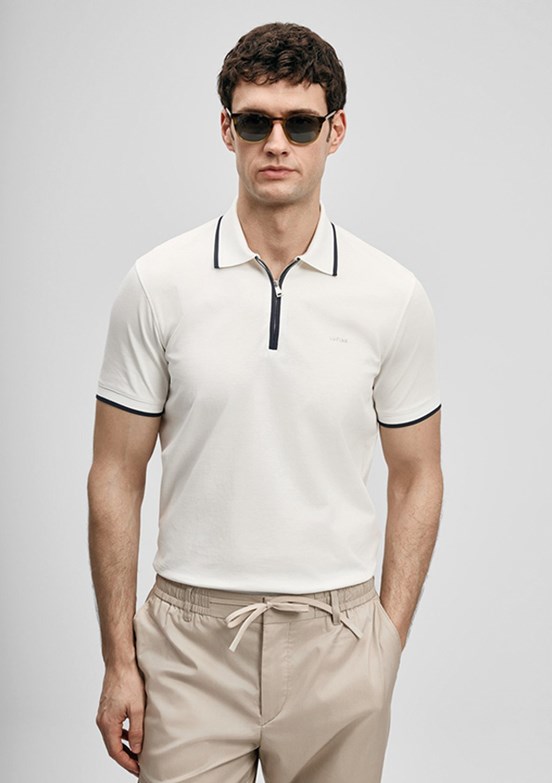 LUFİAN Chase - 111040236 Erkek Beyaz Polo Yaka T-Shirt