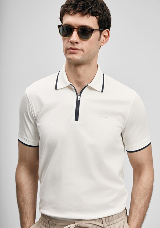 LUFİAN Chase - 111040236 Erkek Beyaz Polo Yaka T-Shirt