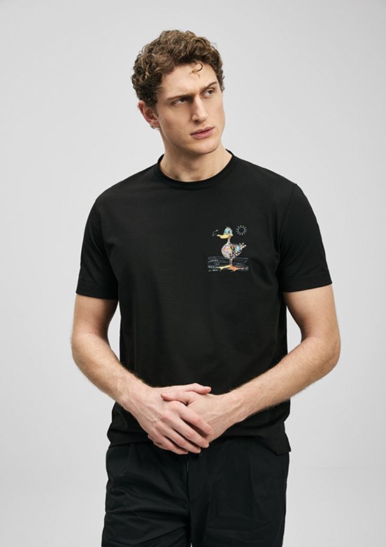 LUFİAN Fınx - 111020313 Erkek Siyah Baskılı T-Shirt
