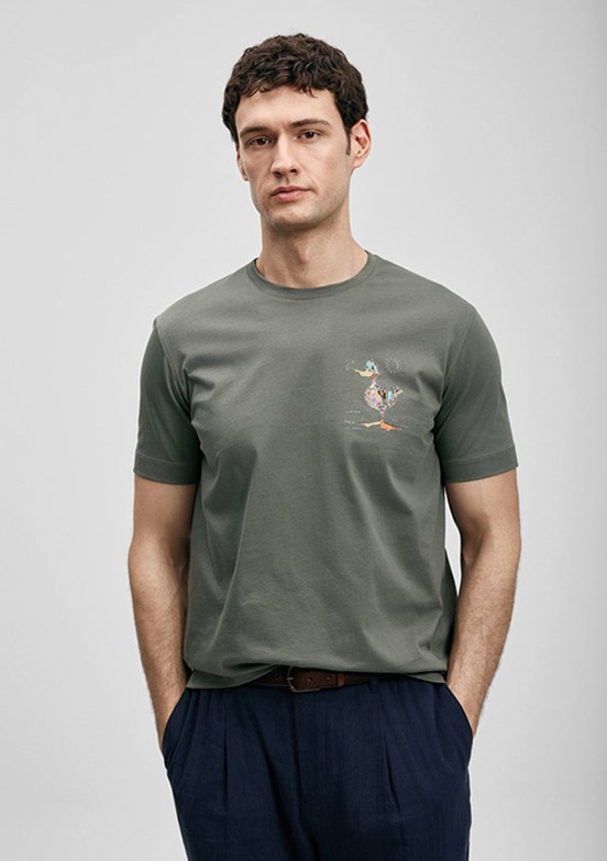LUFİAN Fınx - 111020313 Erkek Yeşil Baskılı T-Shirt