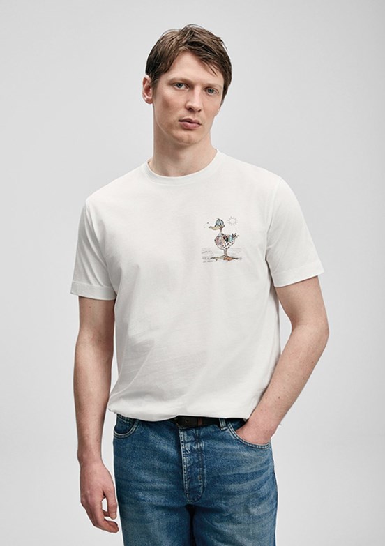 LUFİAN Fınx - 111020313 Erkek Beyaz Baskılı T-Shirt