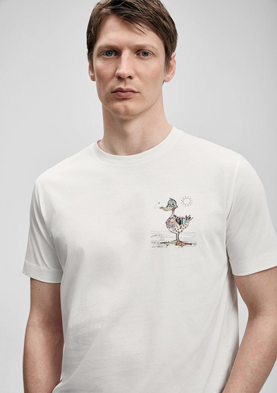 LUFİAN Fınx - 111020313 Erkek Beyaz Baskılı T-Shirt