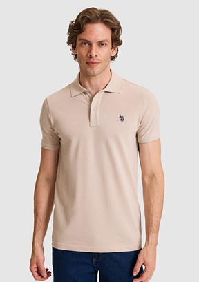 US POLO ASSN - Erkek Bej Basic T-Shirt