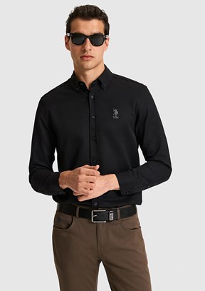 US POLO ASSN - Erkek Siyah Uzun Kol Gömlek
