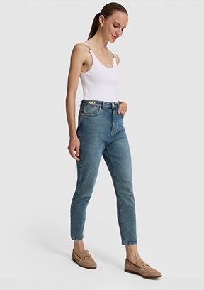 PİERRE CARDİN Kadın Mavi Mom Jean Pantolon