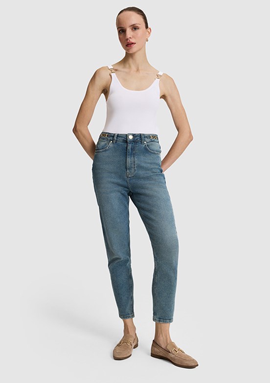 PİERRE CARDİN Kadın Mavi Mom Jean Pantolon