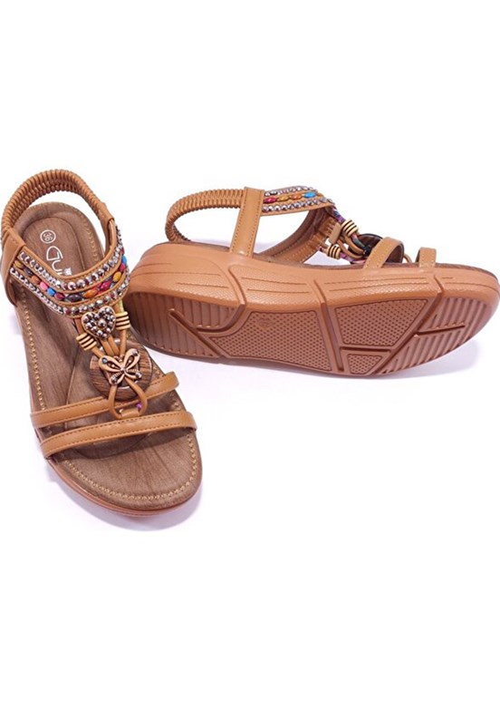 GUJA - 25Y154-2 Kadın Camel Taşlı Sandalet