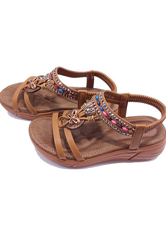 GUJA - 25Y154-2 Kadın Camel Taşlı Sandalet