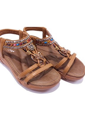 GUJA - 25Y154-2 Kadın Camel Taşlı Sandalet