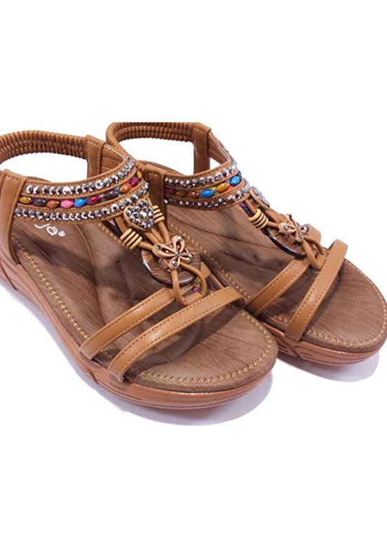 GUJA - 25Y154-2 Kadın Camel Taşlı Sandalet