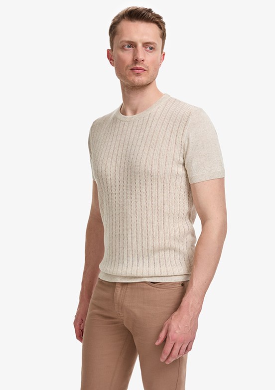 PİERRE CARDİN - Erkek Bej Slim Kazak
