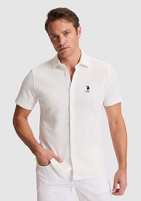 US POLO ASSN - Erkek Beyaz Örme Gömlek
