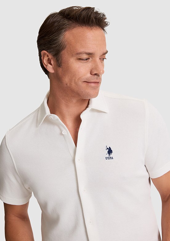 US POLO ASSN - Erkek Beyaz Örme Gömlek
