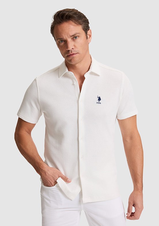 US POLO ASSN - Erkek Beyaz Örme Gömlek