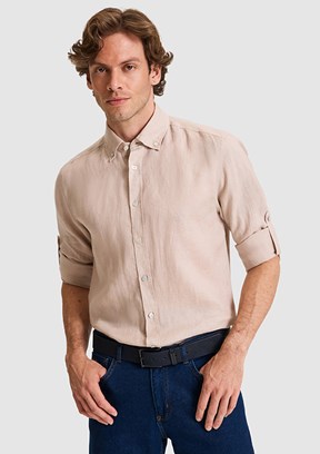 US POLO ASSN - Erkek Bej Uzun Kol Gömlek