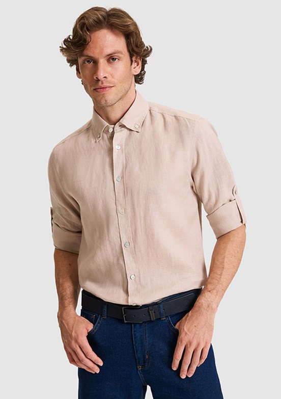 US POLO ASSN - Erkek Bej Uzun Kol Gömlek
