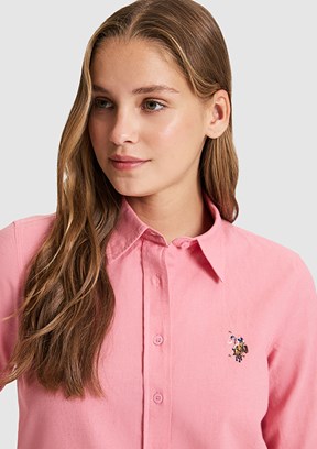 US POLO ASSN - Kadın Pembe Uzun Kol Gömlek