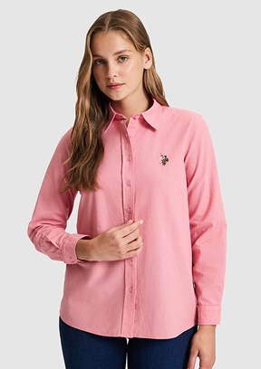 US POLO ASSN - Kadın Pembe Uzun Kol Gömlek