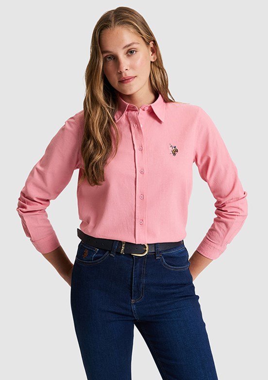 US POLO ASSN - Kadın Pembe Uzun Kol Gömlek