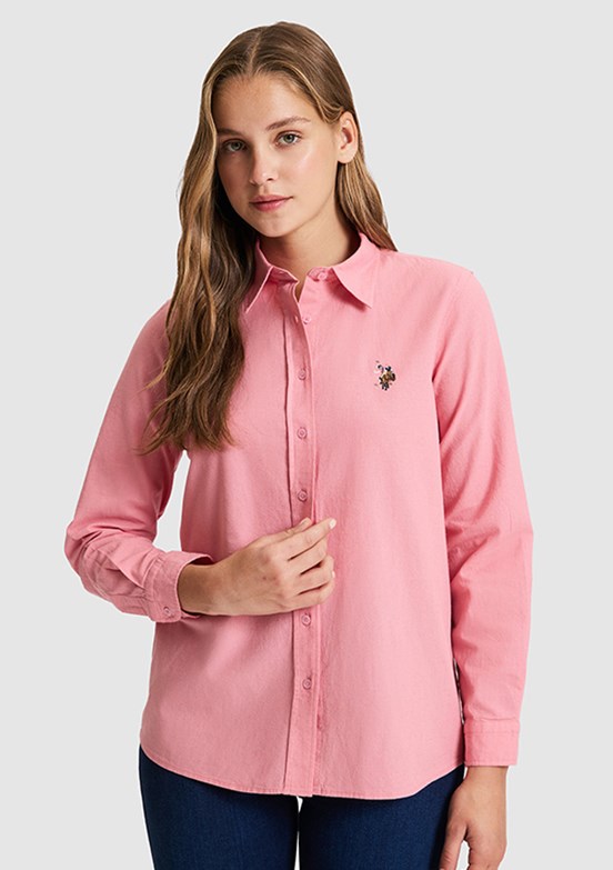 US POLO ASSN - Kadın Pembe Uzun Kol Gömlek