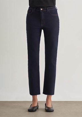 MİZALLE - M1MZ1010130174 Kadın Lacivert Dar Kesim Kesik Paçalı Mom Fit Jean Pantolon