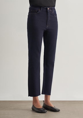 MİZALLE - M1MZ1010130174 Kadın Lacivert Dar Kesim Kesik Paçalı Mom Fit Jean Pantolon