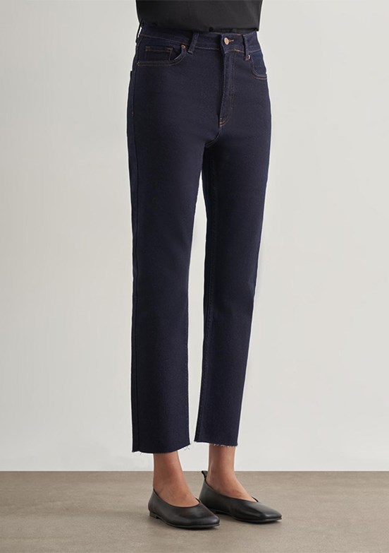 MİZALLE - M1MZ1010130174 Kadın Lacivert Dar Kesim Kesik Paçalı Mom Fit Jean Pantolon