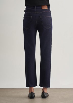 MİZALLE - M1MZ1010130174 Kadın Lacivert Dar Kesim Kesik Paçalı Mom Fit Jean Pantolon