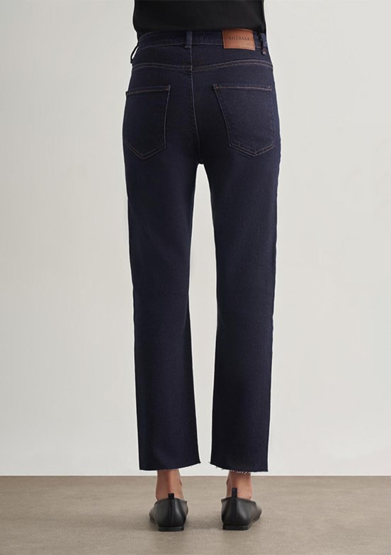 MİZALLE - M1MZ1010130174 Kadın Lacivert Dar Kesim Kesik Paçalı Mom Fit Jean Pantolon