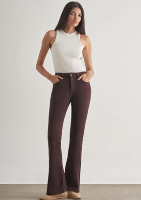 MİZALLE - M1MZ1010130175 Kadın Kahverengi Skinny Fit Flare Paça Jean Pantolon