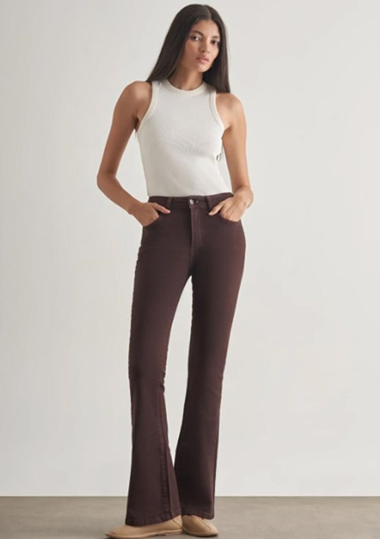 MİZALLE - M1MZ1010130175 Kadın Kahverengi Skinny Fit Flare Paça Jean Pantolon
