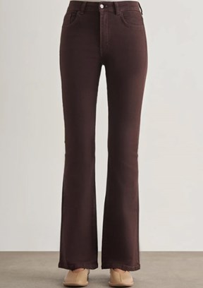 MİZALLE - M1MZ1010130175 Kadın Kahverengi Skinny Fit Flare Paça Jean Pantolon