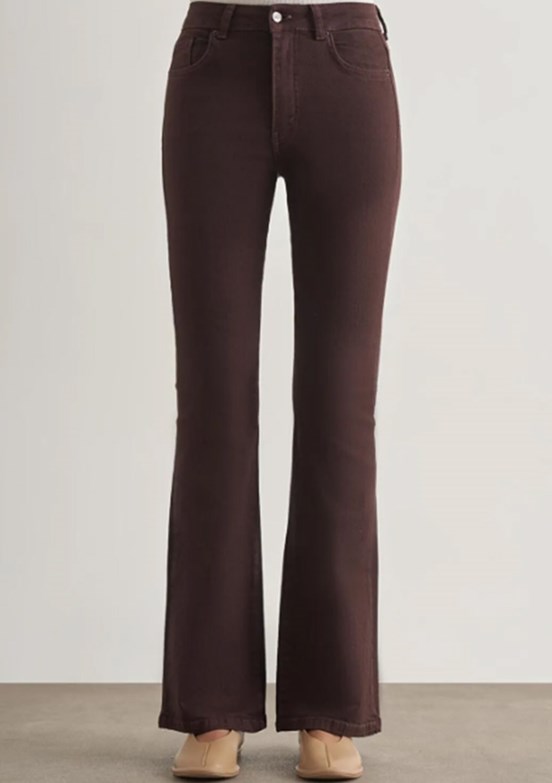 MİZALLE - M1MZ1010130175 Kadın Kahverengi Skinny Fit Flare Paça Jean Pantolon