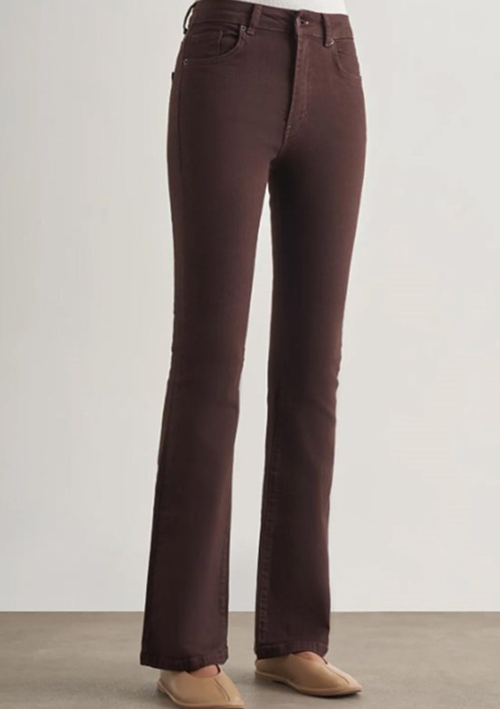 MİZALLE - M1MZ1010130175 Kadın Kahverengi Skinny Fit Flare Paça Jean Pantolon