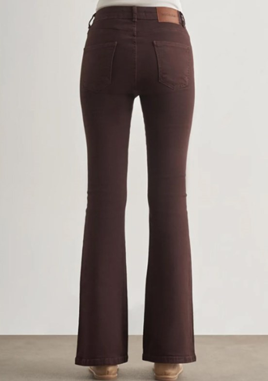 MİZALLE - M1MZ1010130175 Kadın Kahverengi Skinny Fit Flare Paça Jean Pantolon