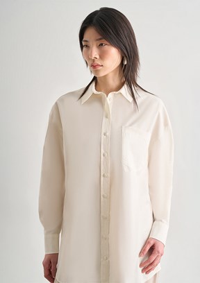 MİZALLE - M2MZ1030130072 Kadın Ekru Premium Saf Pamuk Oversize Gömlek
